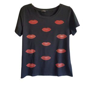 Silver Fox Red Lip Tee Sequined Beaded